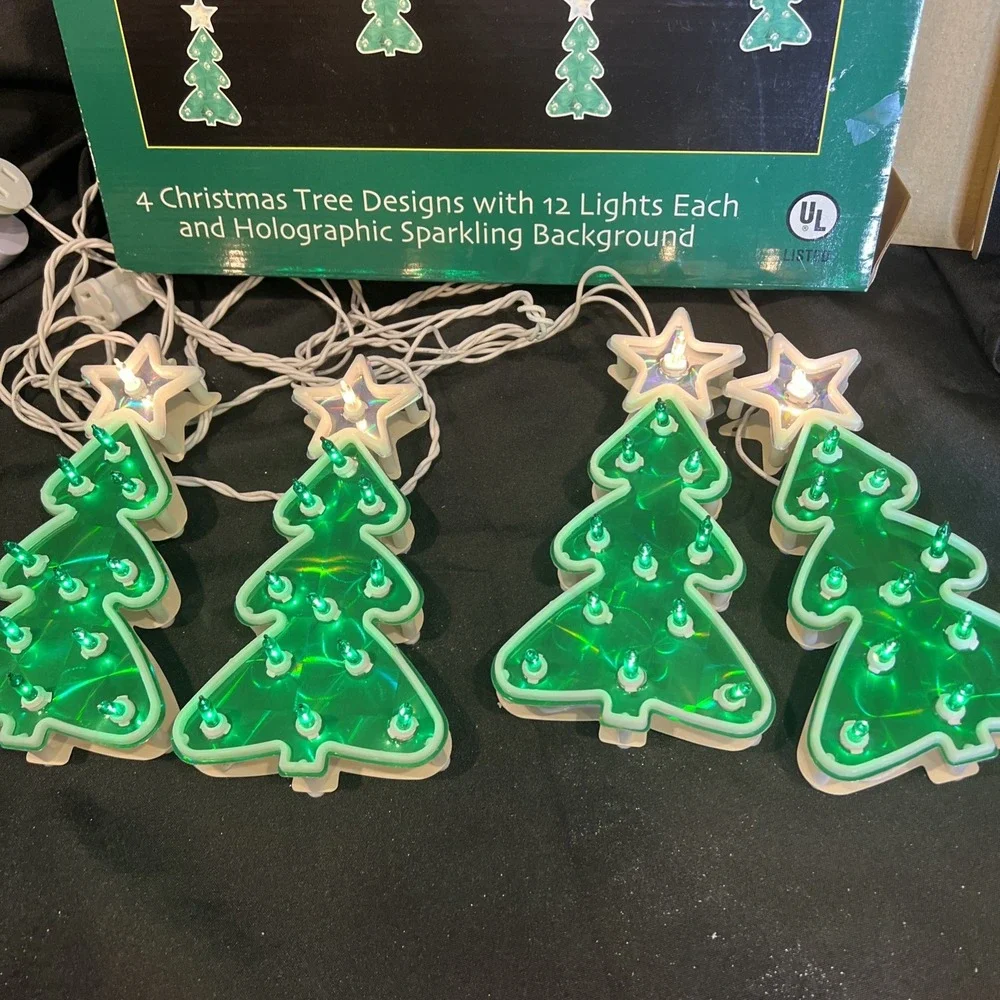 Vintage -‎ 4- Lighted Holographic Christmas Tree String Lights - 8